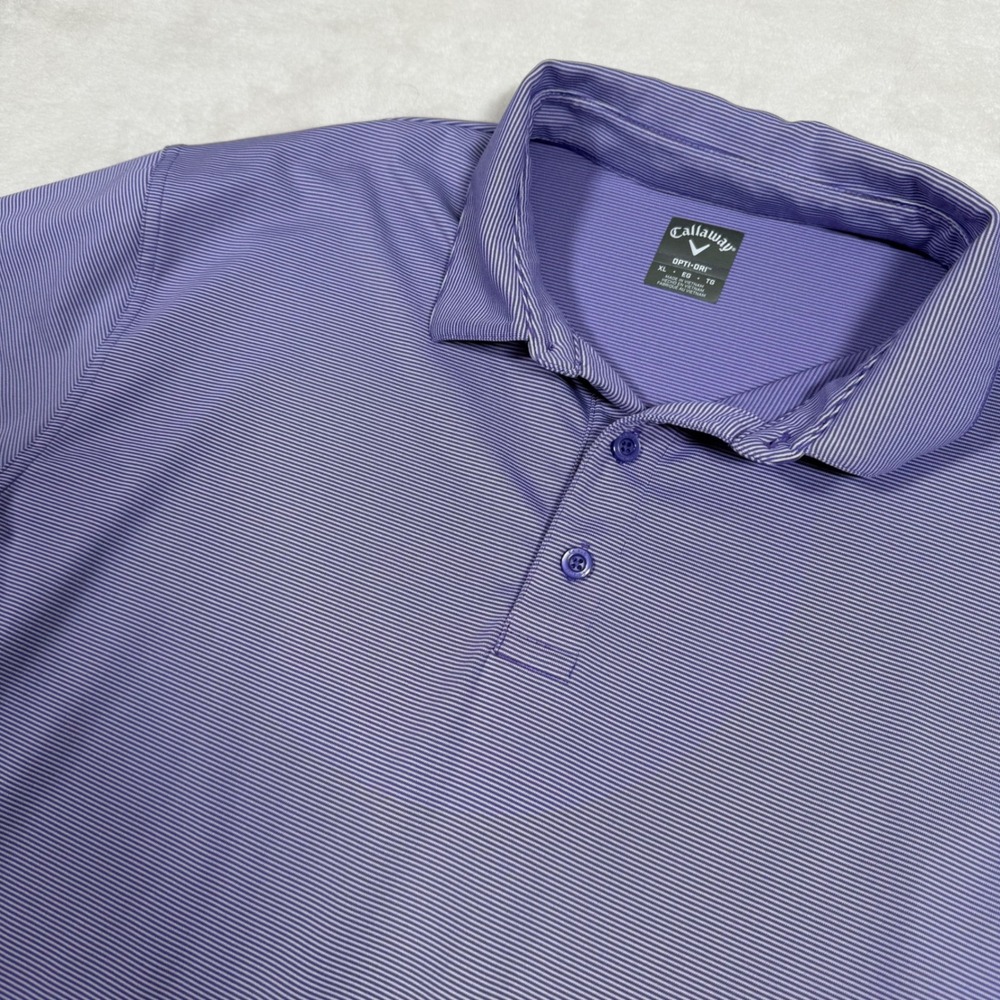 Callaway Opti-Dri Mens XL Purple Micro Stripe Golf Polo‎ Short Sleeve Shirt